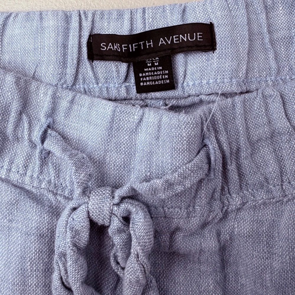 Saks Fifth Avenue Light Blue 100% Linen Jogger Pants Mens Medium Drawstring - Picture 3 of 6